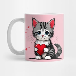 Cute cat with red heart  in valentine Mug